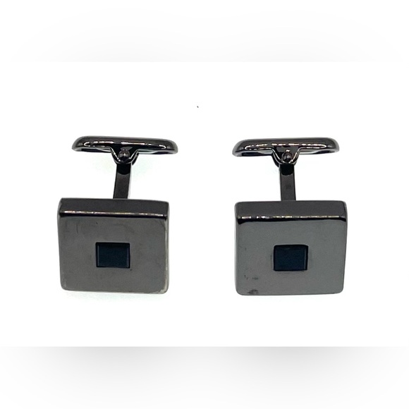 3 for $30 Vintage Gunmetal SilverTone Square Cufflinks Black Square Stone Center - Picture 5 of 7